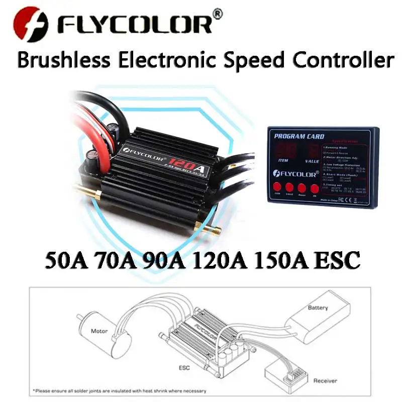 Flycolor Brushless ESC 50A 70A 90A 120A 150A Electronic Speed Controller 2-6S Lipo BEC 5.5V/5A Programming card for RC Boat