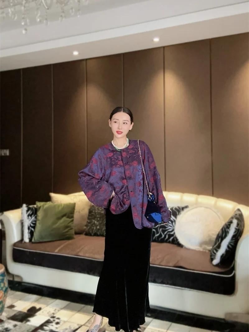 

Двусторонняя винтажная шелковая рубашка с вышивкой для женщин, свободного кроя, средней длины, Fanyoo U5065