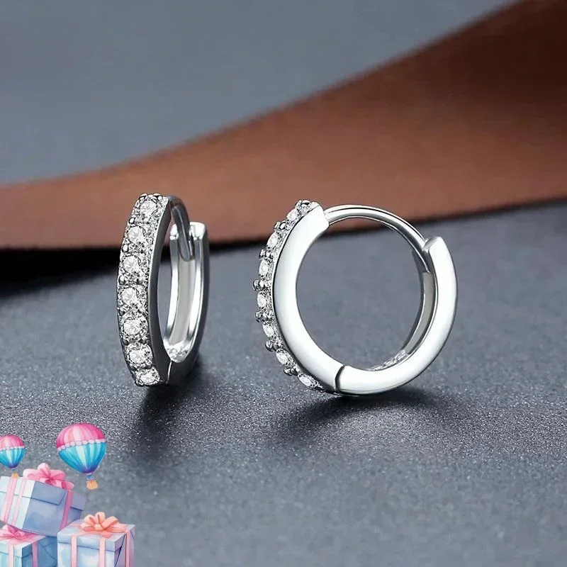 Silver Hoop Earrings Super Beautiful Female Jewelry Bright Crystal Earrings For Women Girls