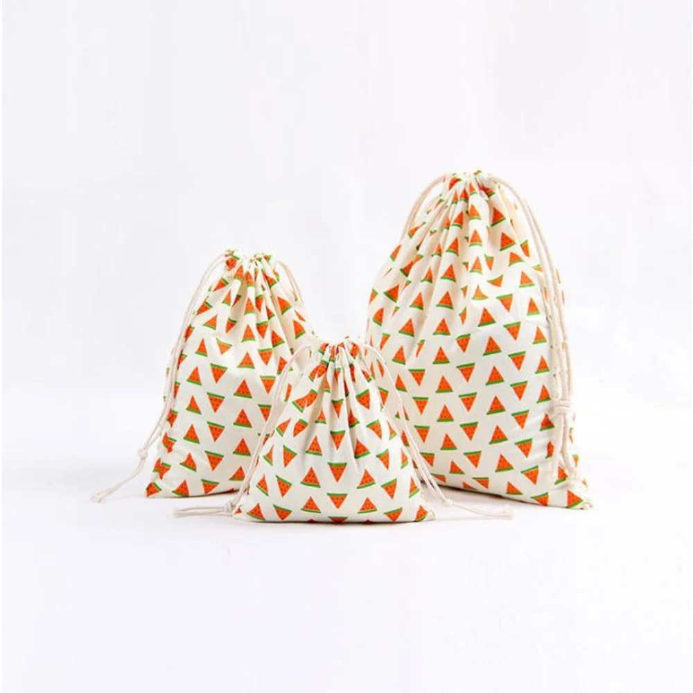 Christmas Gift Bag Cotton Linen Canvas Drawstring Sack Bags With Xmas Banana Coconut Watermelon Pineapple Fruit For Gifts