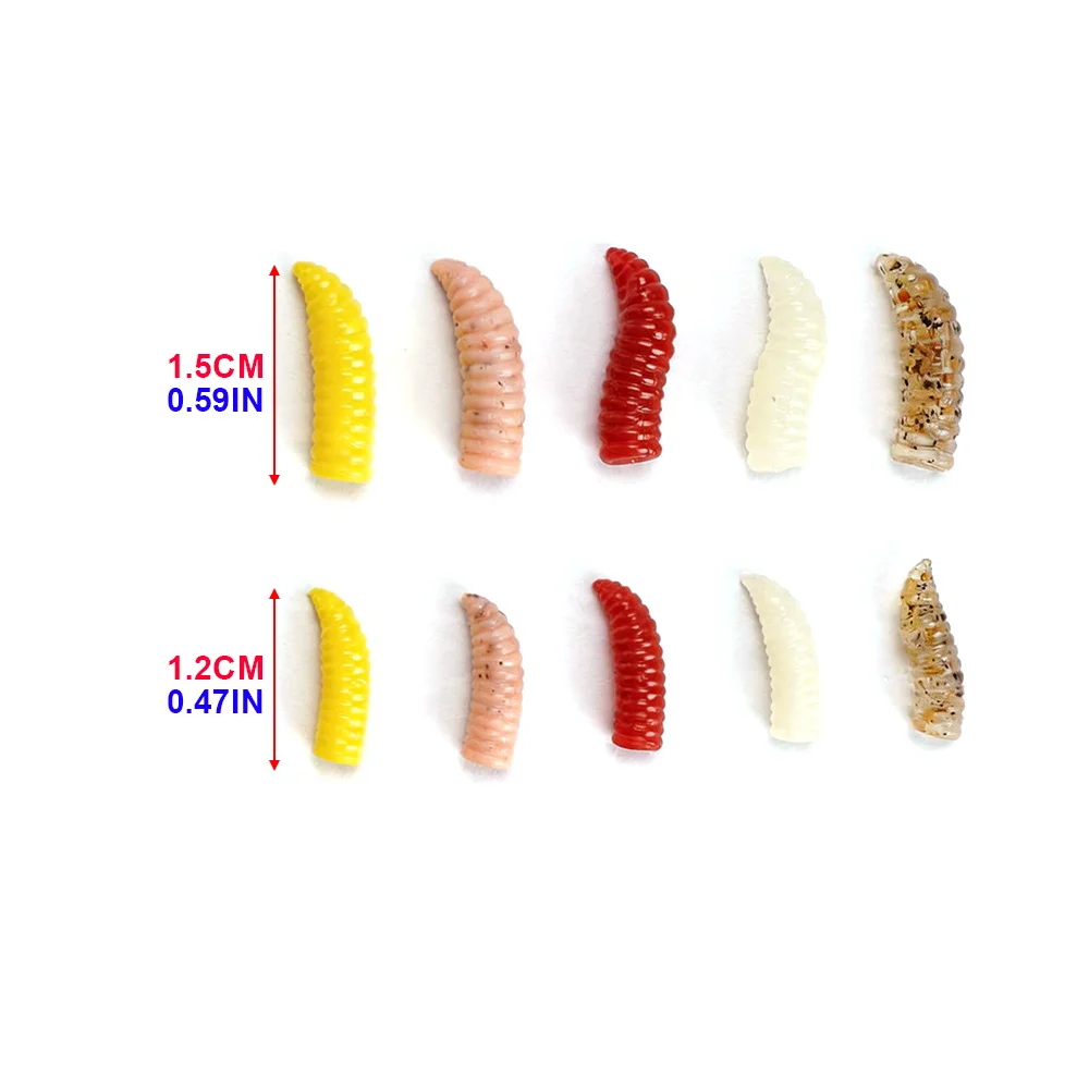 Hirisi 1,2cm/1,5cm Weiche Plastik-Madenköder Mini-Wurmköder Künstlicher Silikon-Larvenköder Karpfenangel-Zubehör – Detail 6