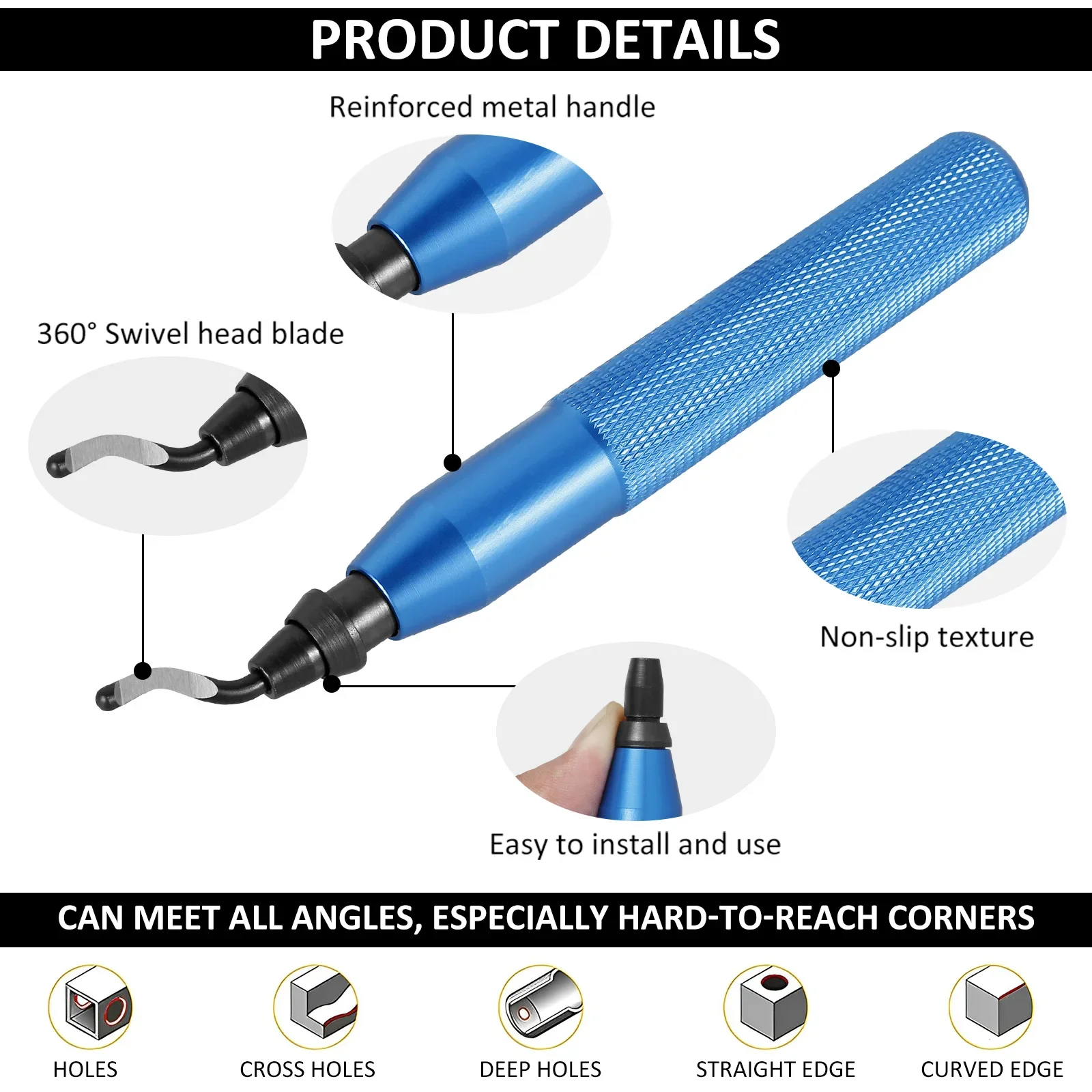 Imagem -04 - Deburring Tool Kit com 10 Lâminas Extras e Alça Alloy Burr Removal Tool Multifuncional Edge Removing Hand Tool