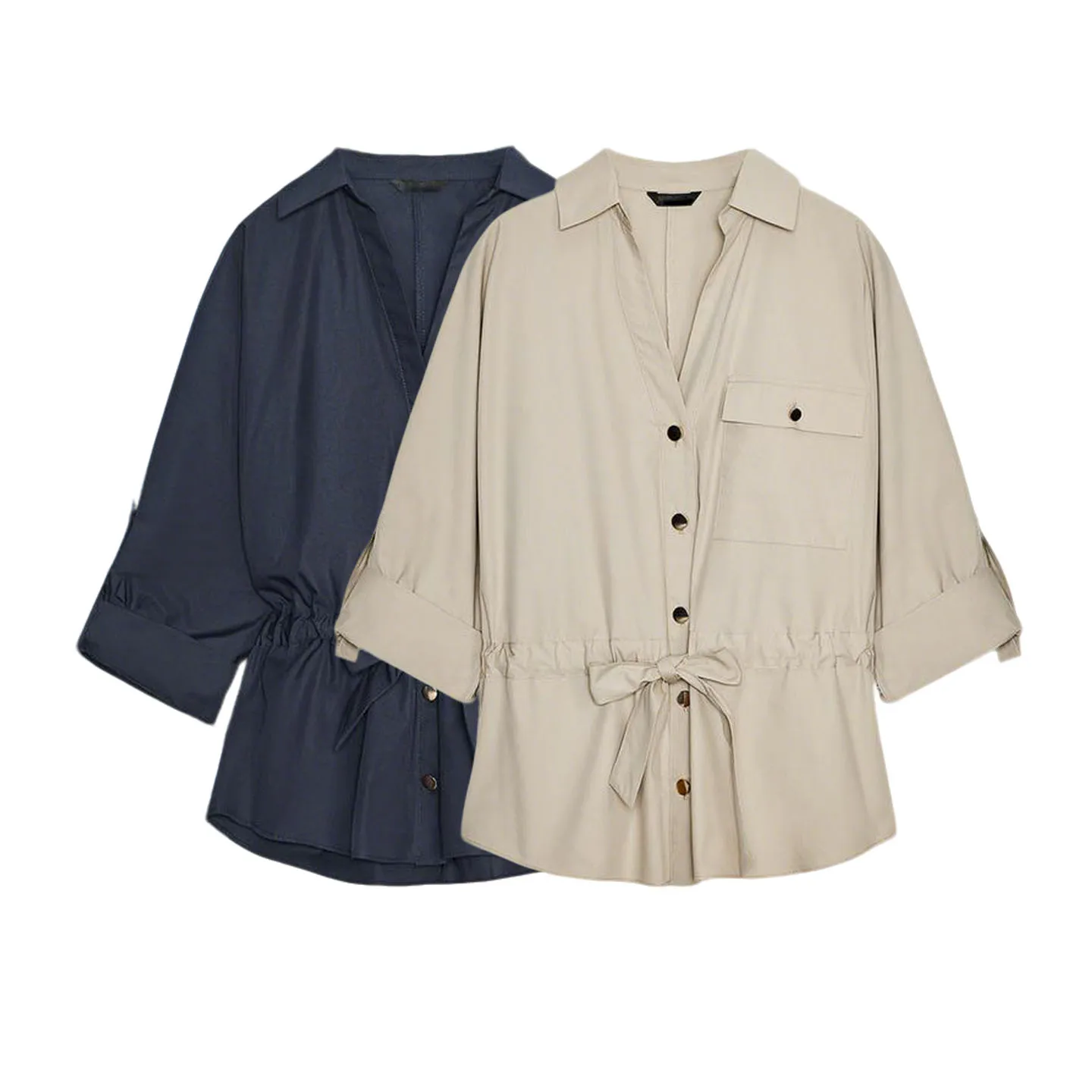 Otoño nueva llegada mujer irt Hunting Sle siete cuartos con puños Sve Material de gasa de seda cuello vuelto poliéster fino