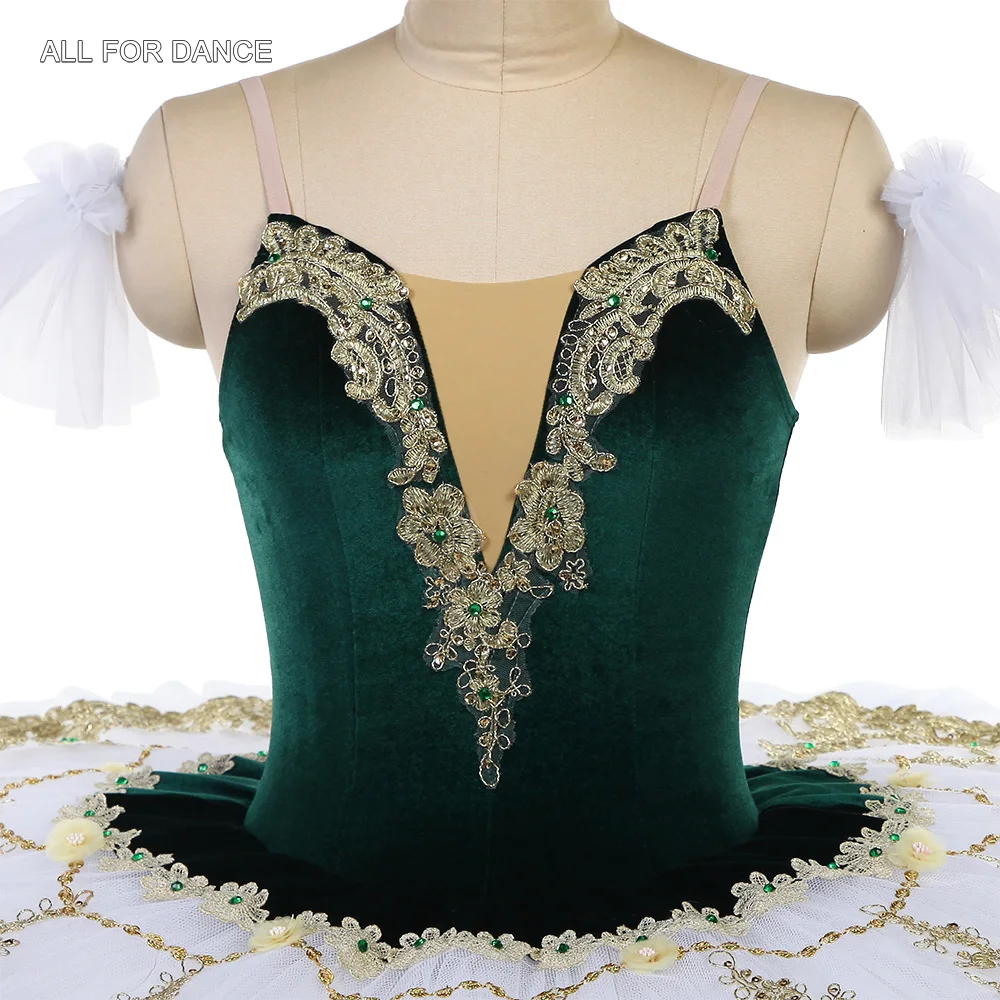 BLL618 Tutú de danza de Ballet preprofesional de terciopelo verde con faldas tutú rígidas blancas trajes de baile puesta en escena para niñas adultas