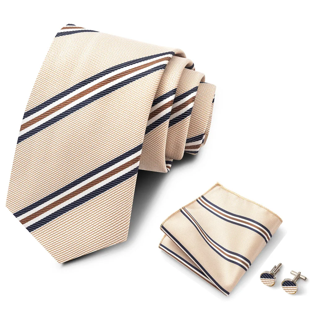 Hochwertiges 8-cm-Krawatten-Einstecktuch-Set für Herren, schwarz, blau gestreift, Hochzeitsgeschenk, Krawatte, Anzug-Accessoires, passend für den Arbeitsplatz – Detail 34