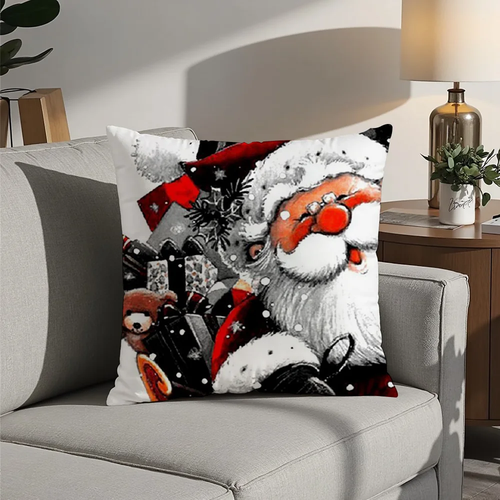 Classic Father Christmas Pillow Case Plush Fabric Soft  Pillowcase Double Sided Print Cushion Cover Household Gifts