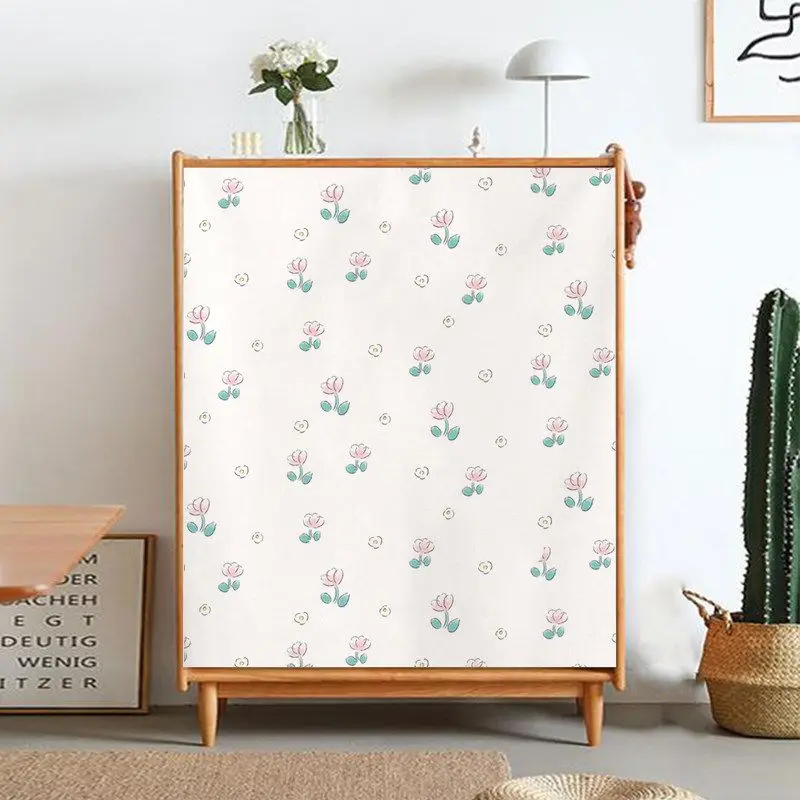 VIKAMA Cabinet Door Curtain Tulip Flower Print Dresser Cover for Kitchen TV Stand Cupboard Storage Cabinet Cover Nordic Home