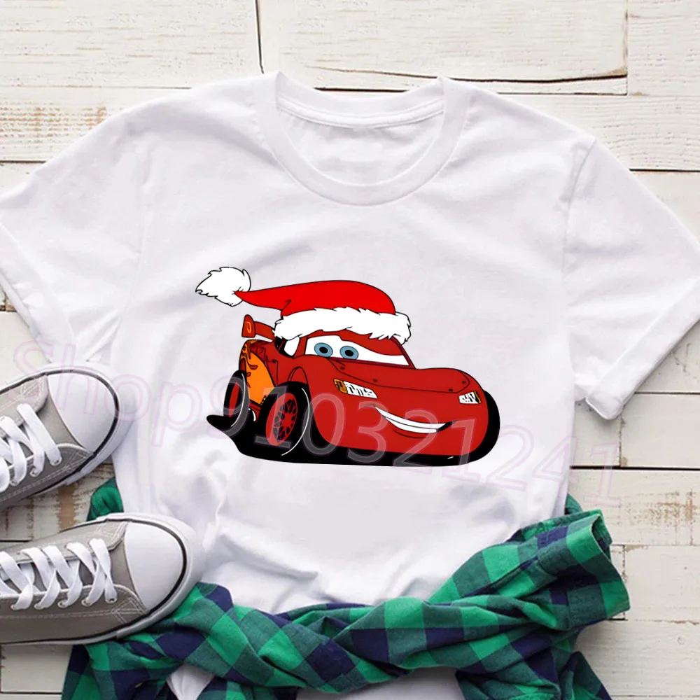 Christmas Cars Women T Shirt Print Cartoon Lightning McQueen T-shirt Women Casual New Summer Tops Fashion Female Tshirt Cloth