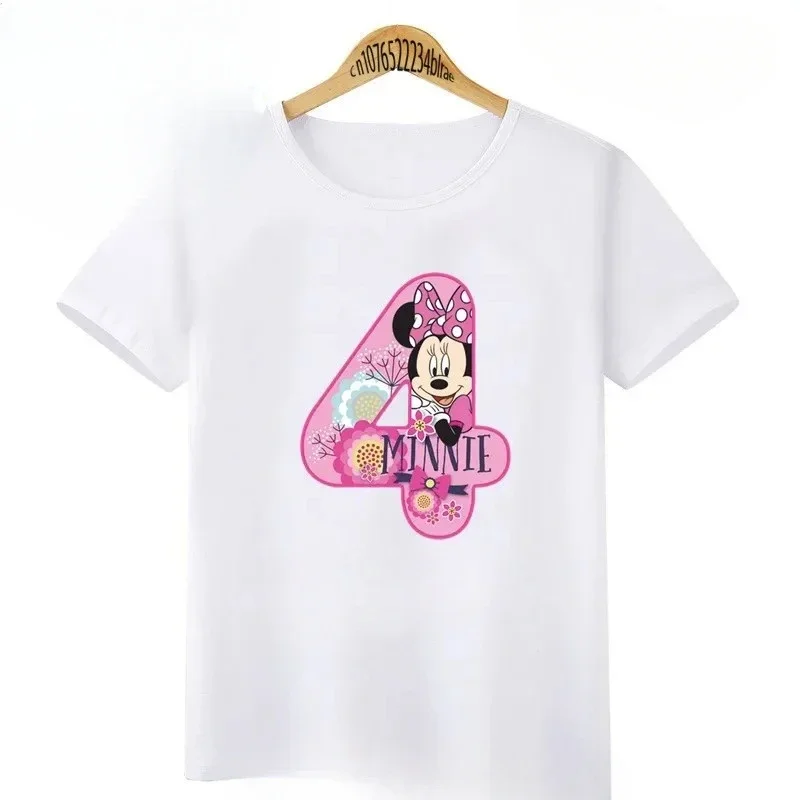 Minnie Mouse Number Bow Graphic Cotton T Shirt Kids Clothes 1 2 3 4 5 6 7 8 9 Years Birthday Baby Tee Girl Child T-Shirt Boy Top