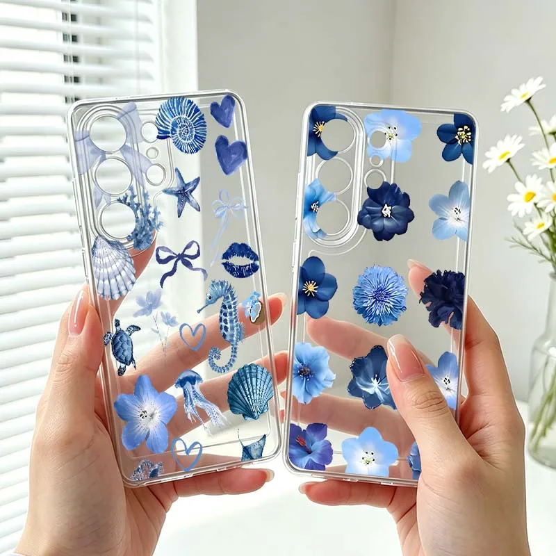 Blue Lily Art For Samsung Galaxy S26 S25 S24 S23 S22 S21 S20 Ultra Plus Edge FE Transparent Phone Case Cover