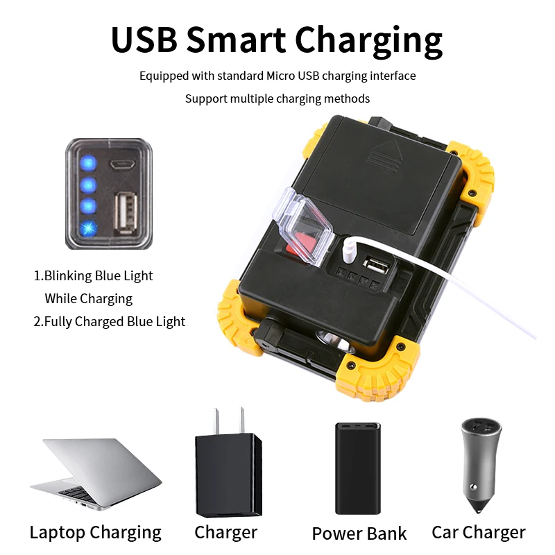 USB Rechargeable Camping Lantern Portable COB Work Light Outdoor Spotlight Power Bank Searchlight Job Site Car Repair Flashlight