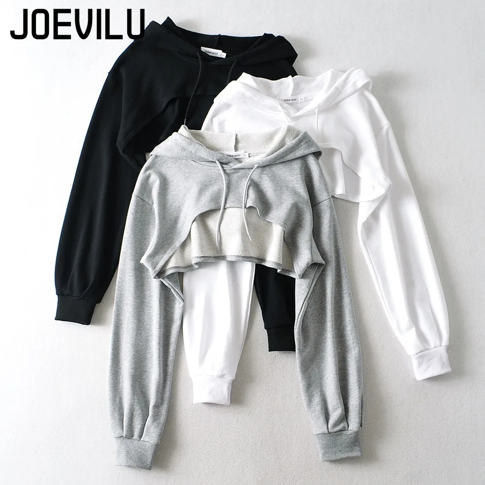 Women's Cropped Hoodie Pullover Oversized Y2K Streetwear Casual Drawstring Ins Asymmetrical Short Top Y2k Long Sleeve Sweatshirt