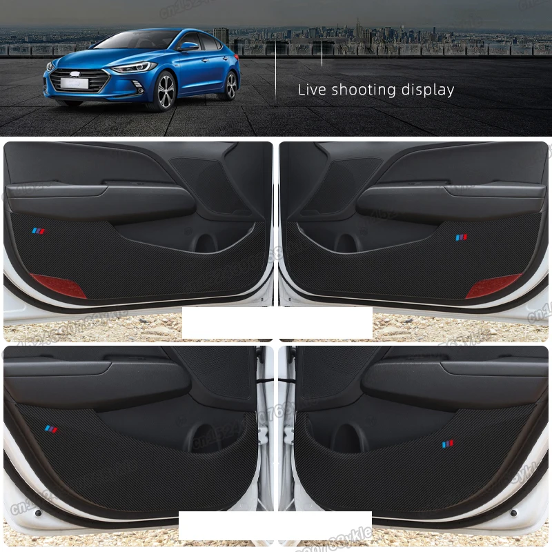 

carbon fiber leather car door anti-kick mat for hyundai elantra 2016 2017 2018 2019 2020 AD avant accessories interior carpet