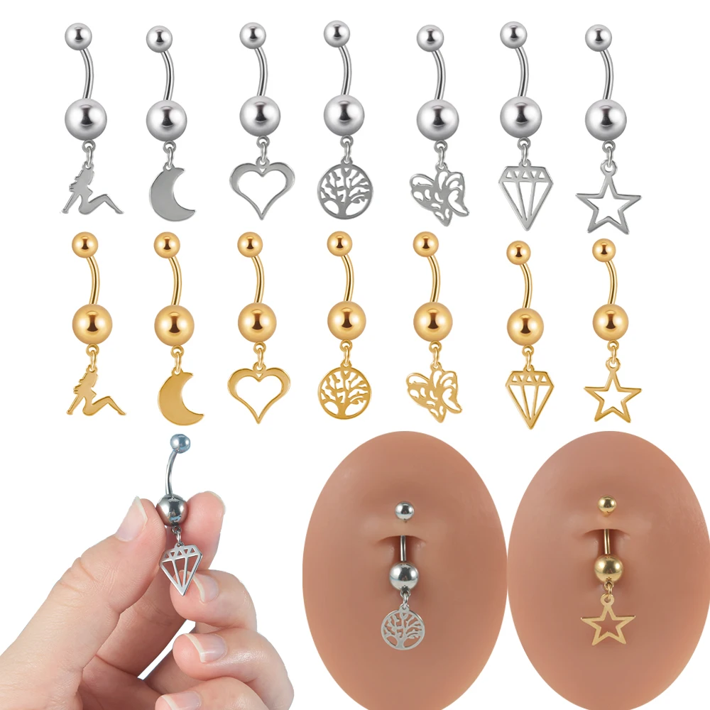 1PC Silver/Gold Color Surgical Steel Moon Butterfly Star Heart Navel Belly Button Ring For Women Piercing Body Jewelry14G