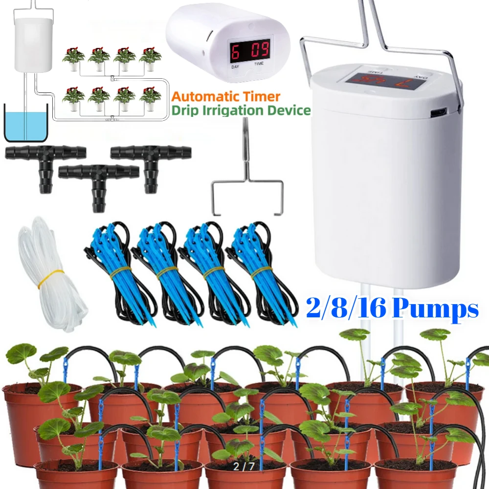 

2/8/16 Heads Automatic Plant Flower Watering Pump Garden Accsesories Plants Sprinkler Drip Irrigation Device Water System Kit