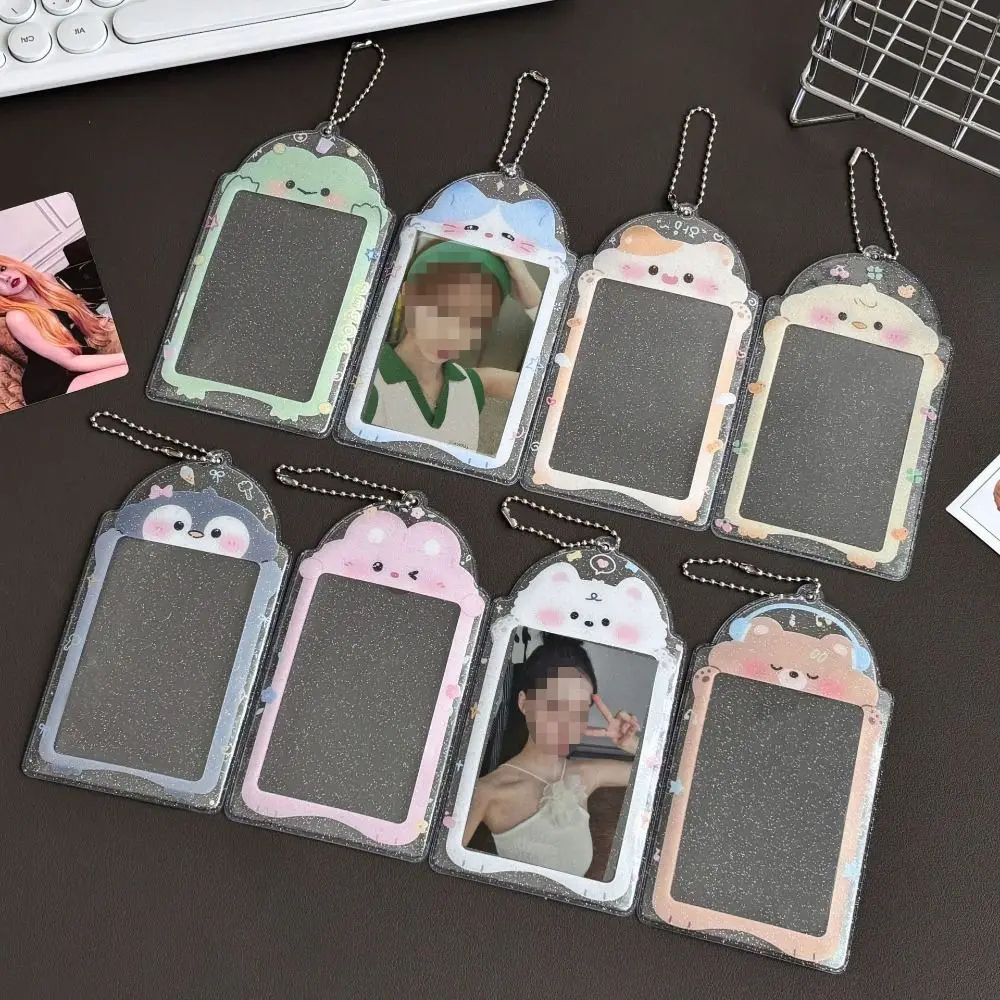 3 Inch PVC  Transparent Glitter Card Holder Cute Animal Patterns Korean Kpop Idol Photocard Holder Student ID Credential Holder