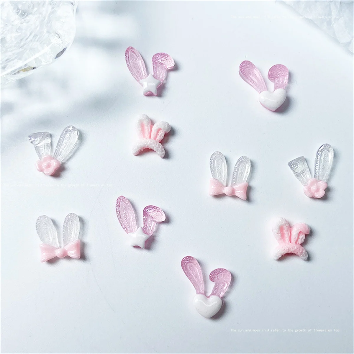 20pcs 3D Korean Rabbit Ear Resin Nail Art Charms Japanese Pink White Kawaii Jewelry Nail Rhinestones Decorations Accessories DIY