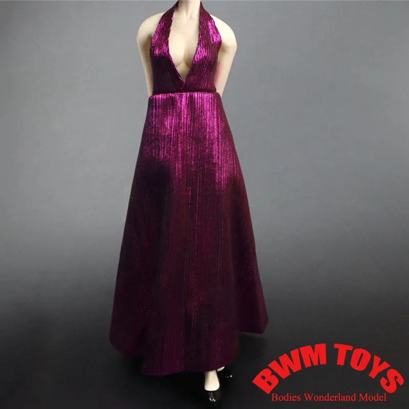 6 цветов, масштаб 1/6, женское элегантное яркое вечернее платье с глубоким V-образным вырезом, длинная юбка, подходит для 12-дюймовой фигурки солдата, тело
