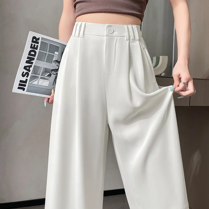 

Summer 2026 Ice Silk Casual High Waist Straight Leg Floor Length Slimming Versatile Wide Leg Pants Fashionable Korean Style