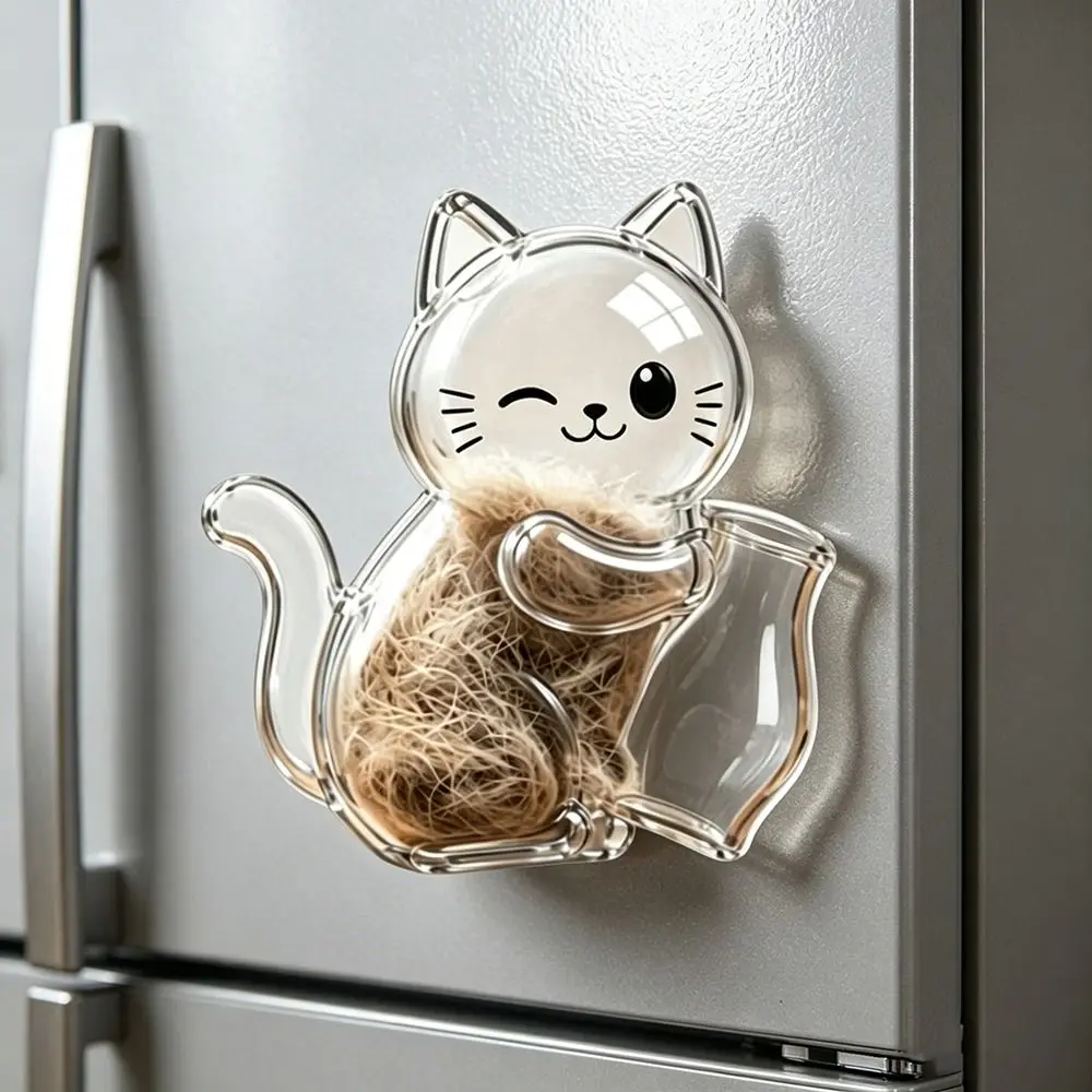 Magnetic Pet Memorial Fridge Magnet Lightweight Transparent Hair Keepsake Magnet Personalized Cat Shaped Decorative Fridge Magne