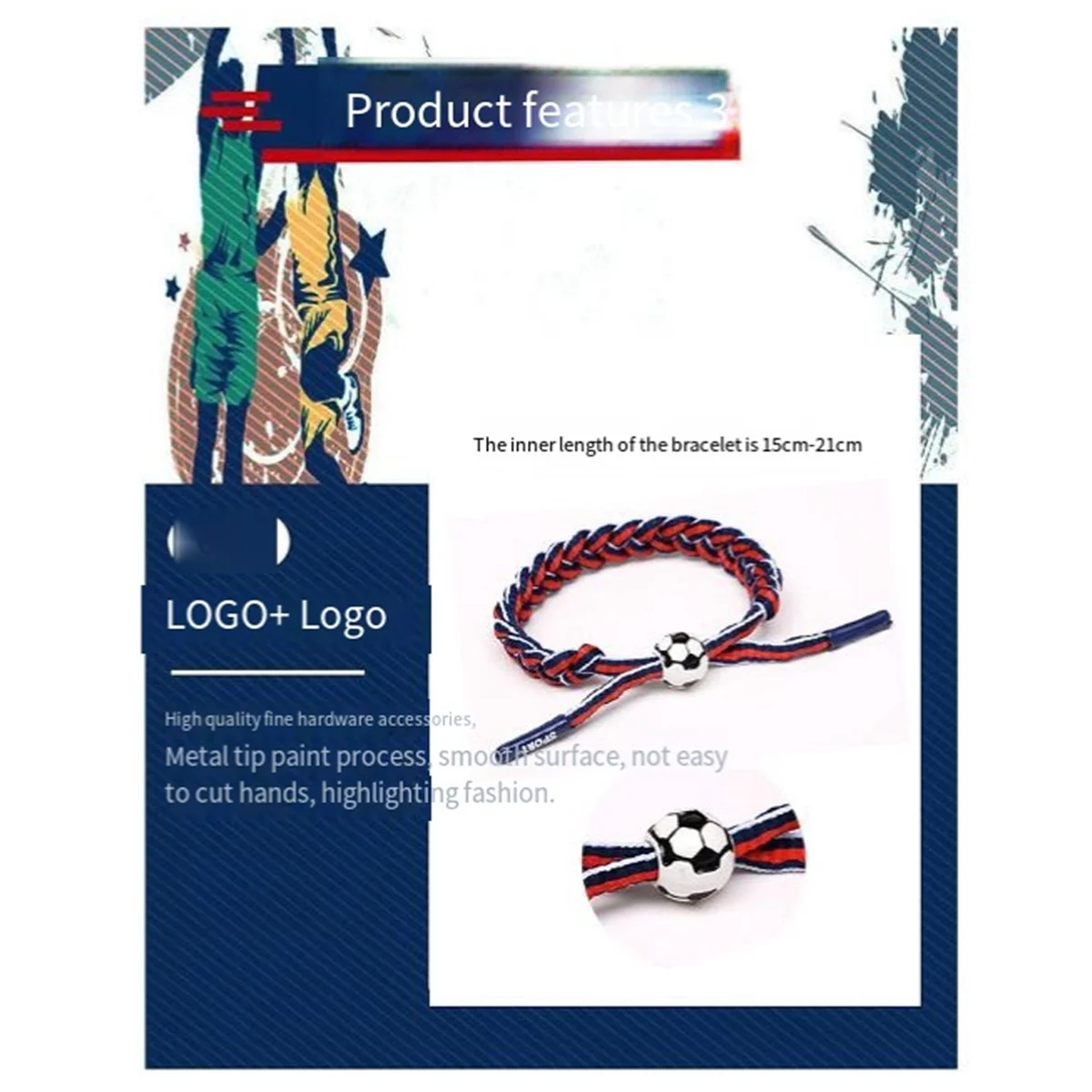 Italian Woven Football Star Braided Adjustable Bracelet Trophy Souvenir Gift