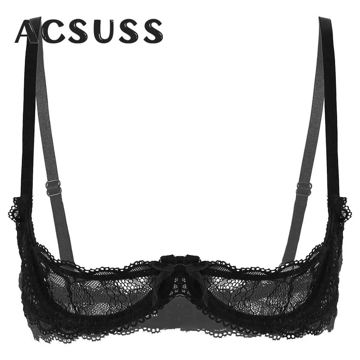 Women Sexy Sheer Lace Lingerie Bra Top See Through 1/4 Cups Open Nipple Bralette Push Up Underwire Brassiere Underwear Nightwear