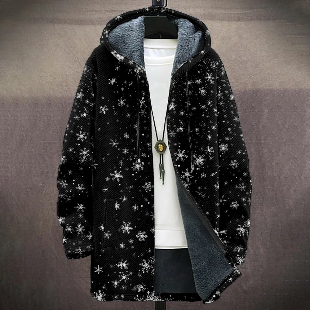 

Мужские рождественские пальто с капюшоном и принтом снежинок с серой пушистой внутренней частью, зимняя теплая куртка свободного покроя, модная сезонная трендовая верхняя одежда