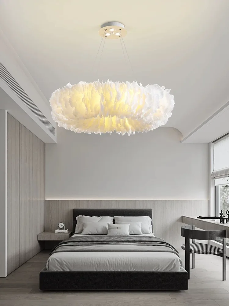 Nordic Pendant Lights Feather Natural Swan Droplights Bedroom Living Room Suspension Wedding Decor Romantic Lighting E27