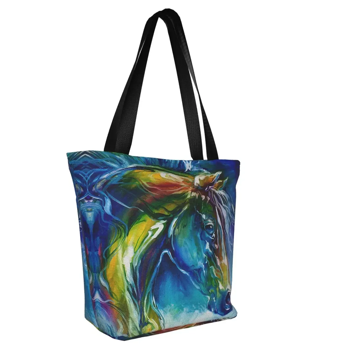 Funny Printing Midnight Run Equine Shopping Tote Bag Recycling Canvas Shopper Shoulder Horse Animal Abstract Art Handbag