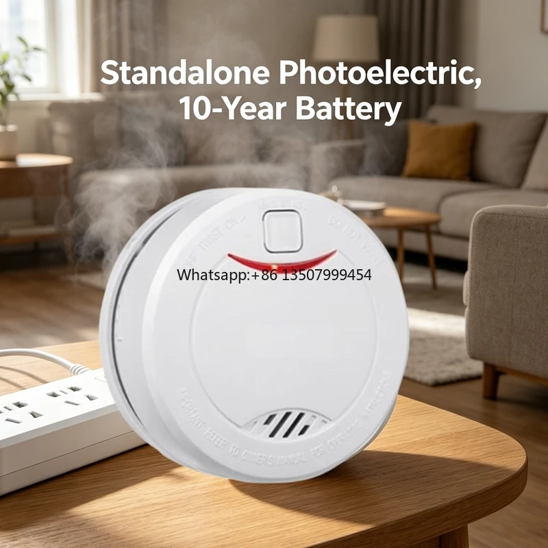 10 Year Battery Powered Standalone Smoke Detector Alarm Photoelectric Sensor Smoke Detector