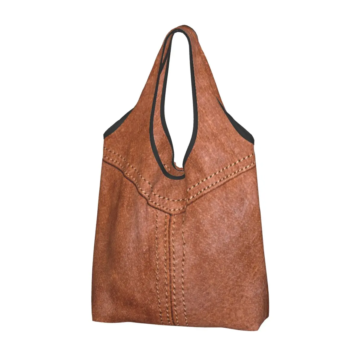 Custom Brown Leather Texture Groceries Tote Shopping Bags Vintage Texture Medieval Shopper Shoulder Bag Large Capacity Handbag