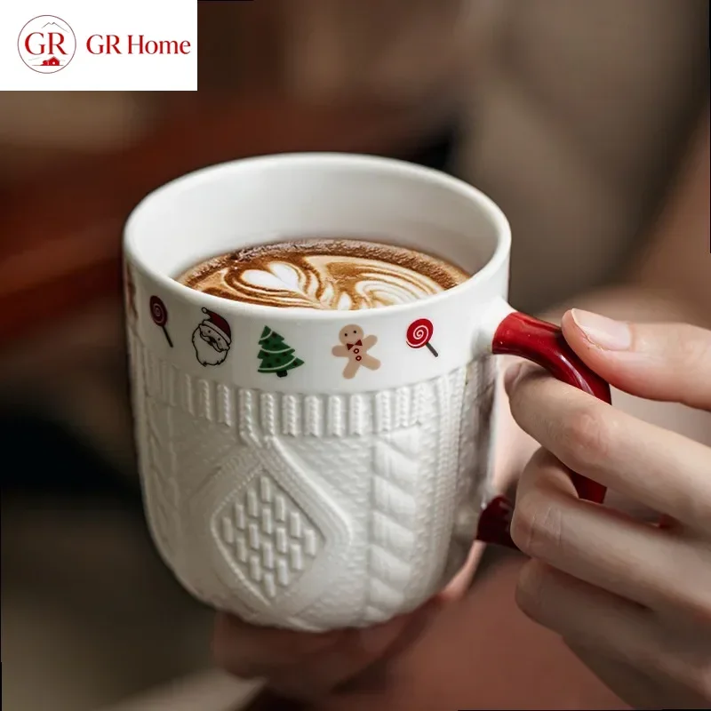 Pretty Christmas Relief Couple Ceramic Cups Lovers Valentine New Year Gift