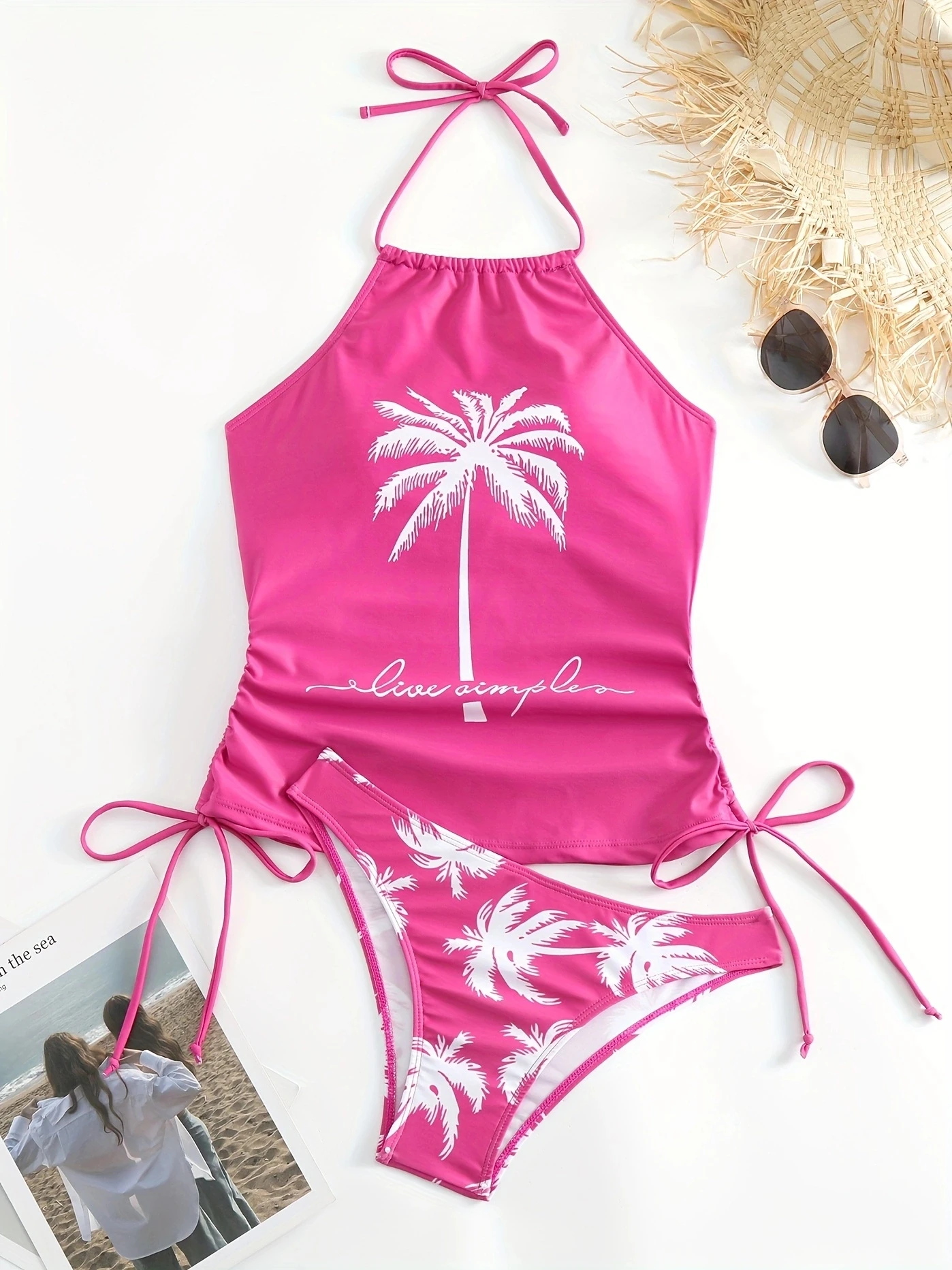 

Coconut Print Straps, Large Size Conservative Belly Covering, Ladies Split Bikini, Large Size Conservative Belly Covering