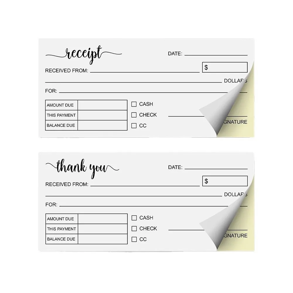 100 ورقة كتاب إيصالات الأعمال الممتازة المصنوعة يدويًا لأشكال إيصالات الأعمال الصغيرة مع قائمة مرجعية لمبلغ التاريخ #5