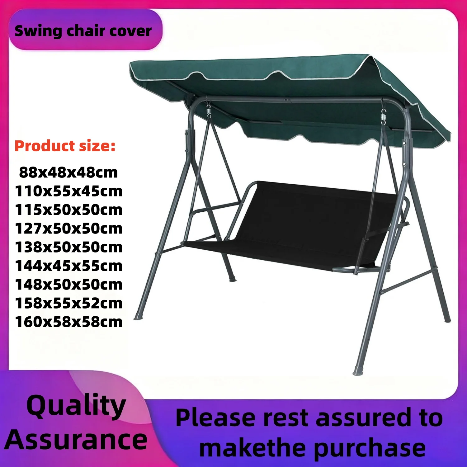 Swing Seat Cover Replacement, 600D Thickened Oxford Waterproof Chair Bench Replacement Cover Outdoor Swing Cushion Cover for