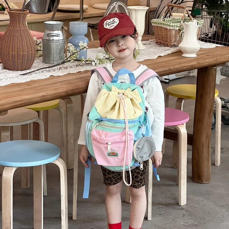 Children's Dopamine Colorful Movement Dual-Shoulder Bag with Drawstrings and Velcro Closure - Nylon Lightweight Coin Backpack