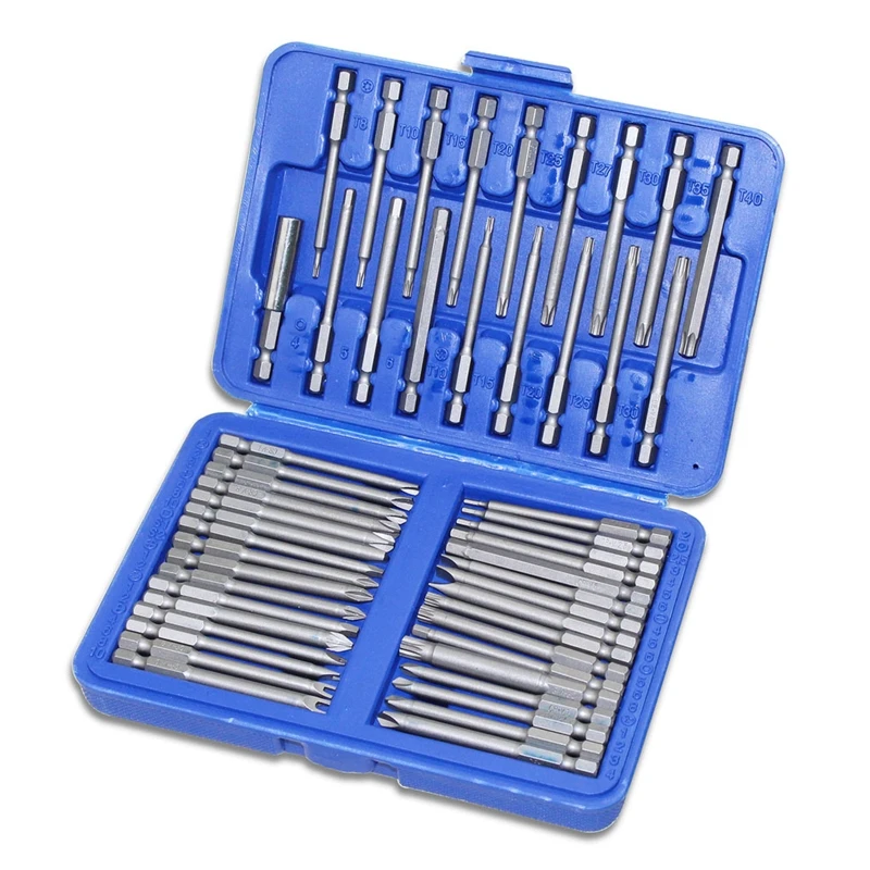 50 Pcs for Extra Long Screwdriver Set Torx Security Long Screwdriver Bits Magnetic Drill Set U-shaped Flat for Repair