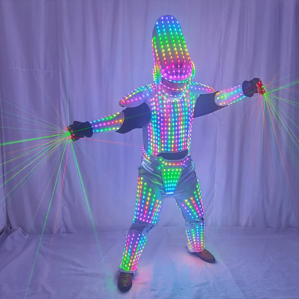 Pixel LED Lights Jacket Coat Stage Dance Costume Tron RGB Light Up Stage Suit Robot Outfit Group Dance Performance