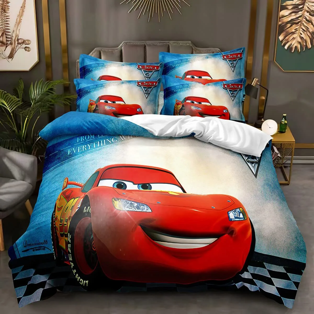 95 Rote Auto-Bettbezüge, Kissenbezüge, Auto-Bettwäsche-Set für Erwachsene, Jungen, Mädchen, Schlafzimmerdekoration, Kindergeschenk, Einzelbett, Doppelbett, große Größe ﻿ – Detail 3