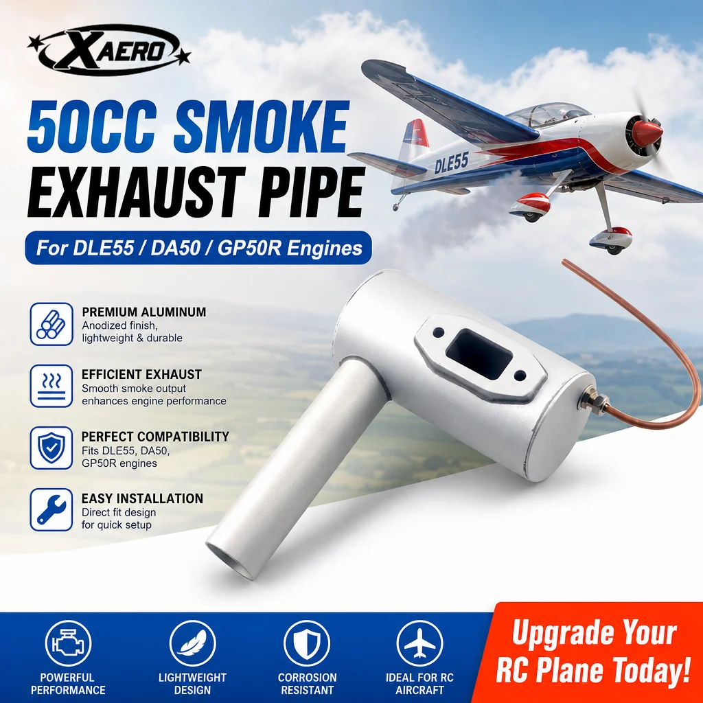 

50CC Smoke Exhaust Pipe Compatible with DLE55/DA50/GP50R Engines Anodized Aluminum RC Aircraft Muffler