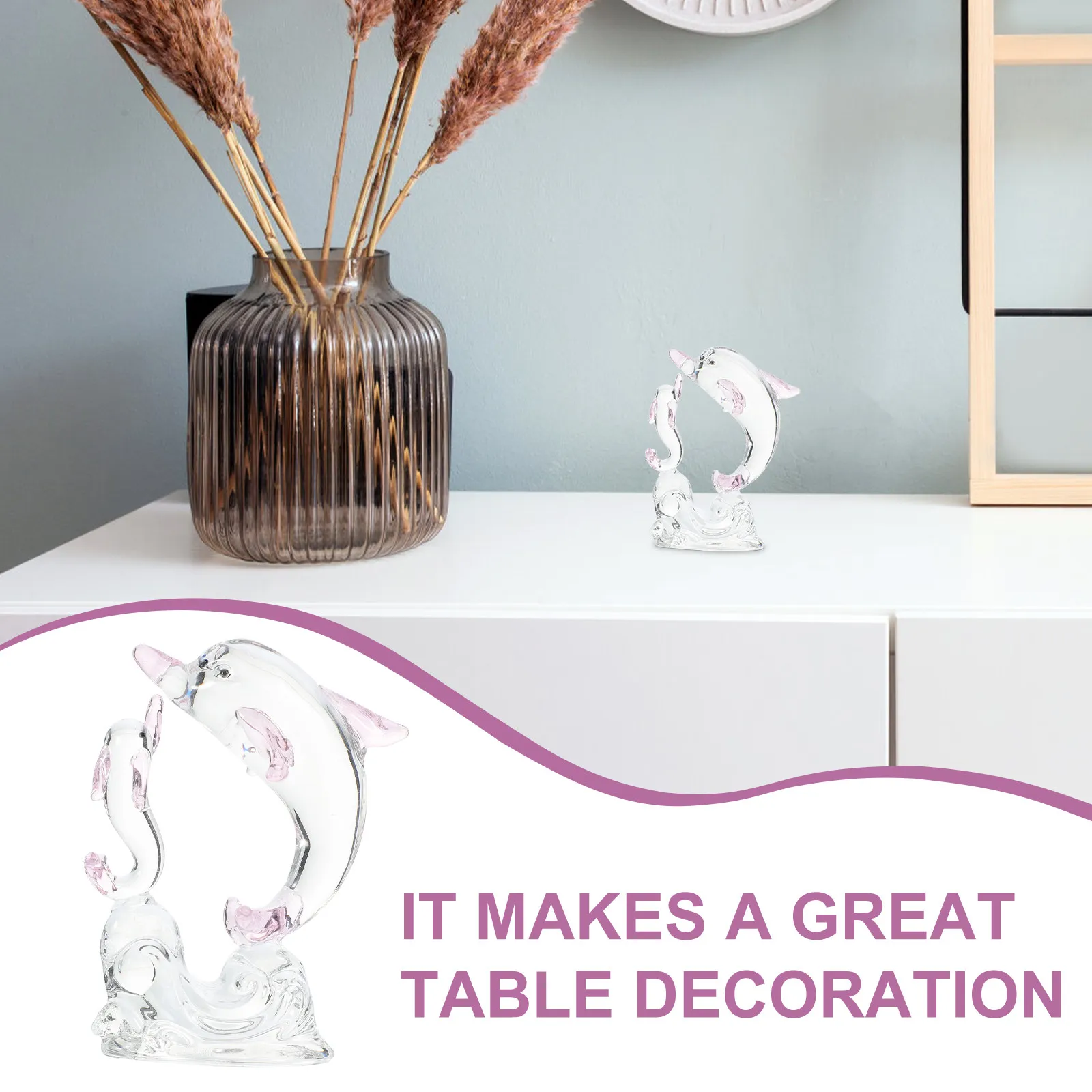 Sturdy Crystal Dolphin Statue Exquisite Craftsmanship Natural Ocean Theme Indoor Desktop Ornament Tabletop Crystal Artware
