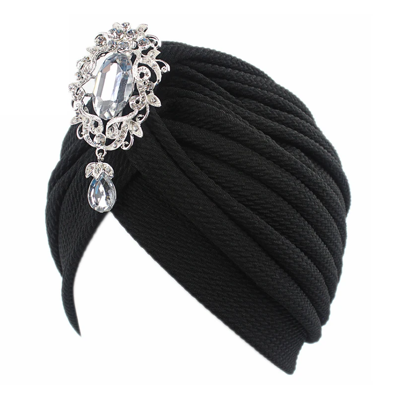 New women jewelry Turban Hat with Pendant Fashion Muslim Hijab Caps Diamonds Head Wrap Ladies Bandana Chemo Cap Arab Wrap