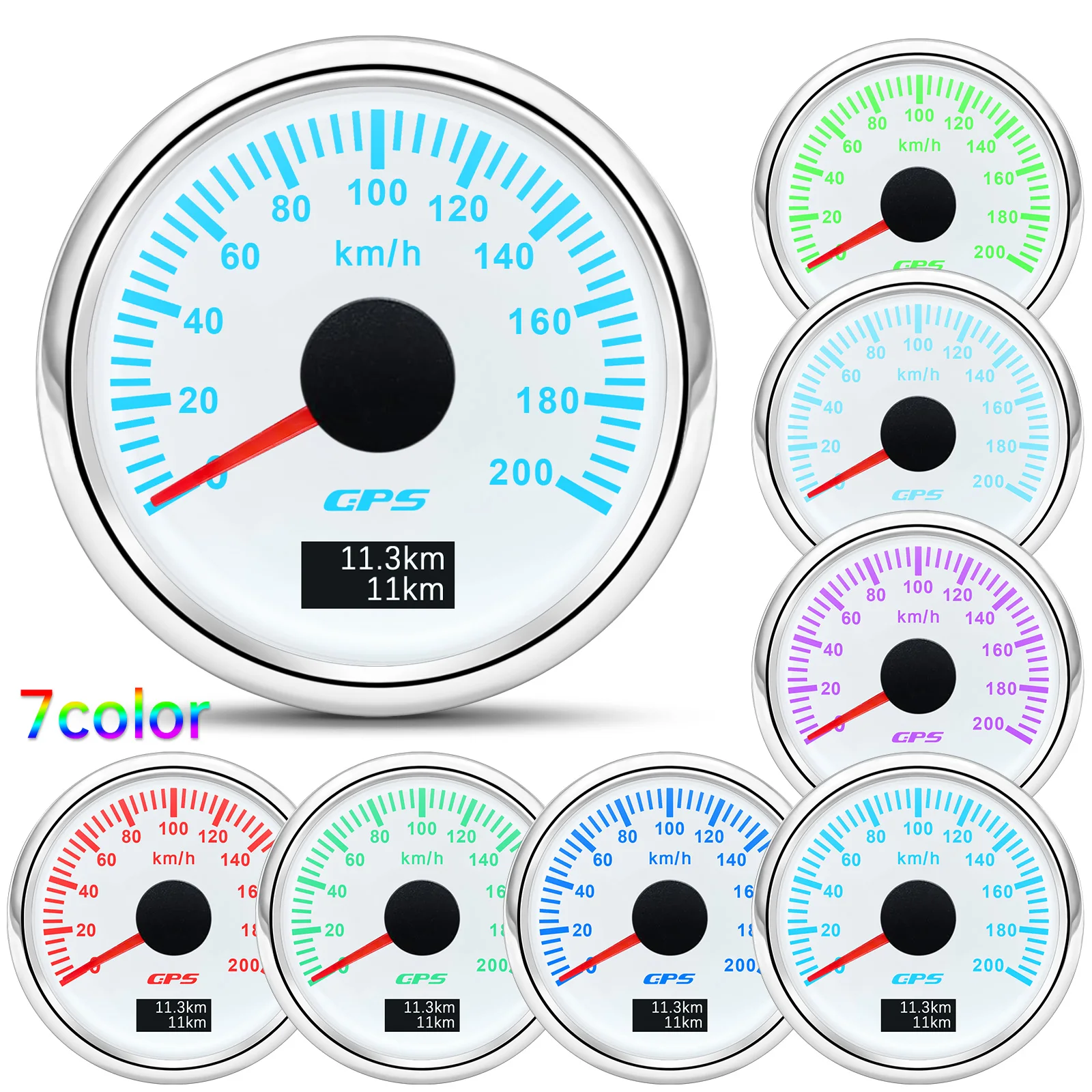 30/60/80/120/200 km/h 52 mm digitales GPS-Tachometer mit Antenne, Boot, Auto, Geschwindigkeitsmesser, 7-Farben-Hintergrundbeleuchtung, 12 V, 24 V – Detail 23
