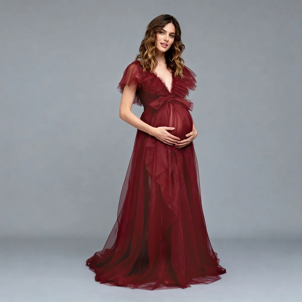 

Tulle V Neck Photography and Maternity Dresses for Pregnant Photography Maternity Dresses for Baby Shower Pregnancy Clothing