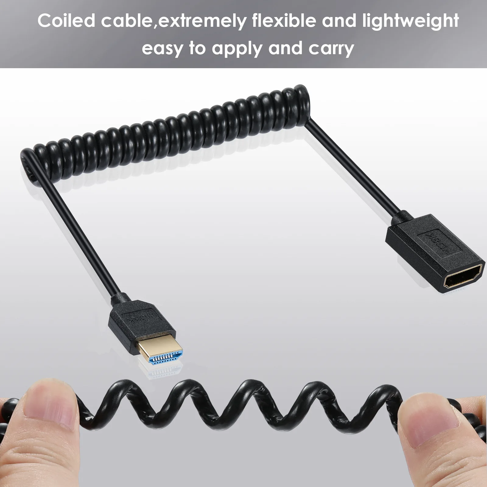 HDMI Coiled Cable  8K Super Flexible Slim HDMI High Speed Supports 48Gbps 3D 8K60 4K120 144Hz for Camera Monitor TV PS5 Monitor