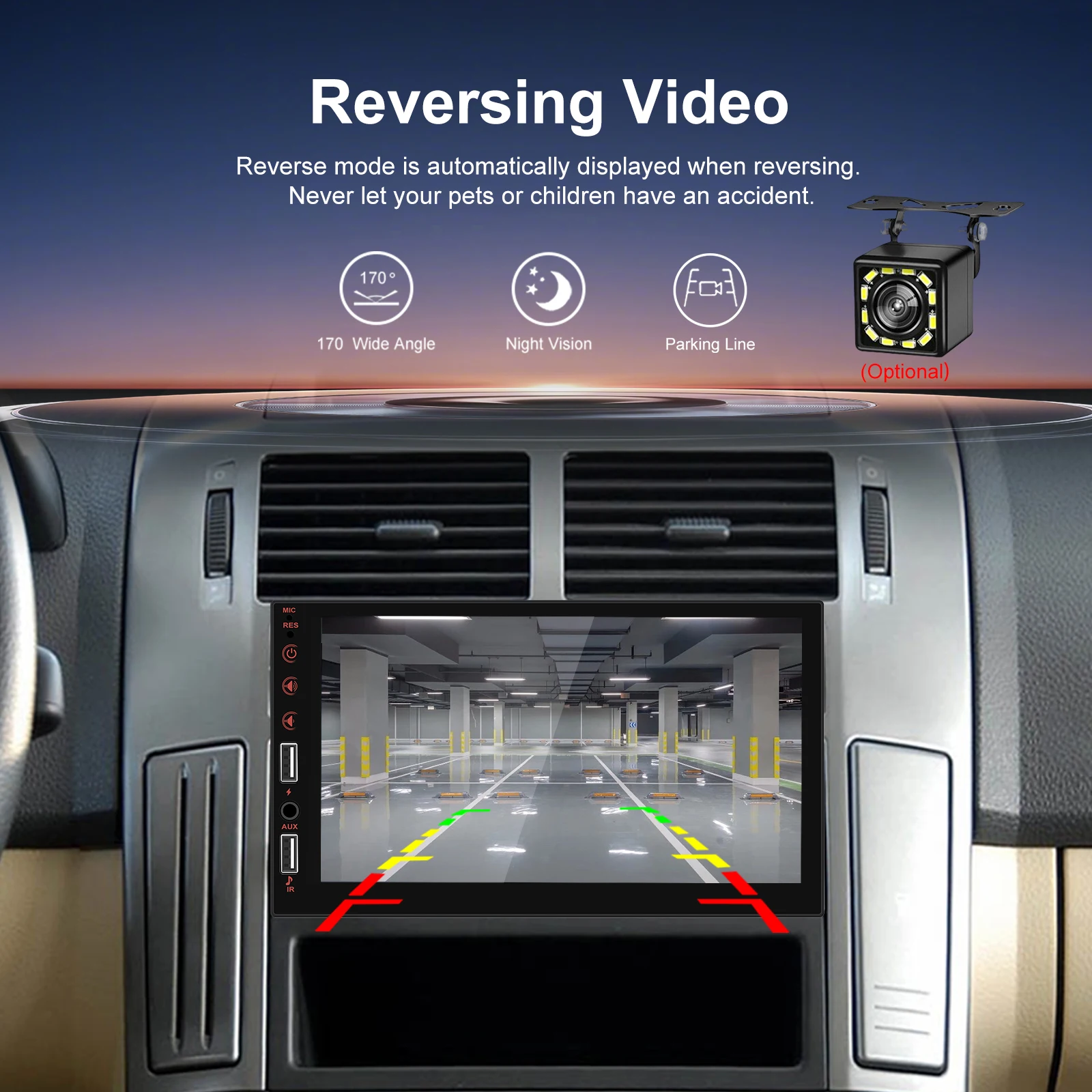 Podofo 1Din 7'' Auto-Multimediaplayer Kabelloses Carplay Android Auto Mirror Link Universeller Auto-MP5-Player Bluetooth FM DVR AUX-IN – Detail 11