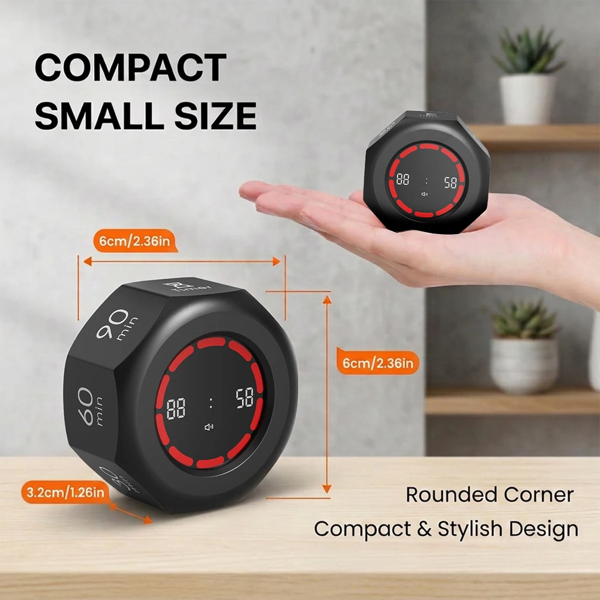Flip Timer Mini Visual Timer Gravity Sensor Timer 90-Minute 7 Preset Time Management Tools for Home School Study Office Kitchen