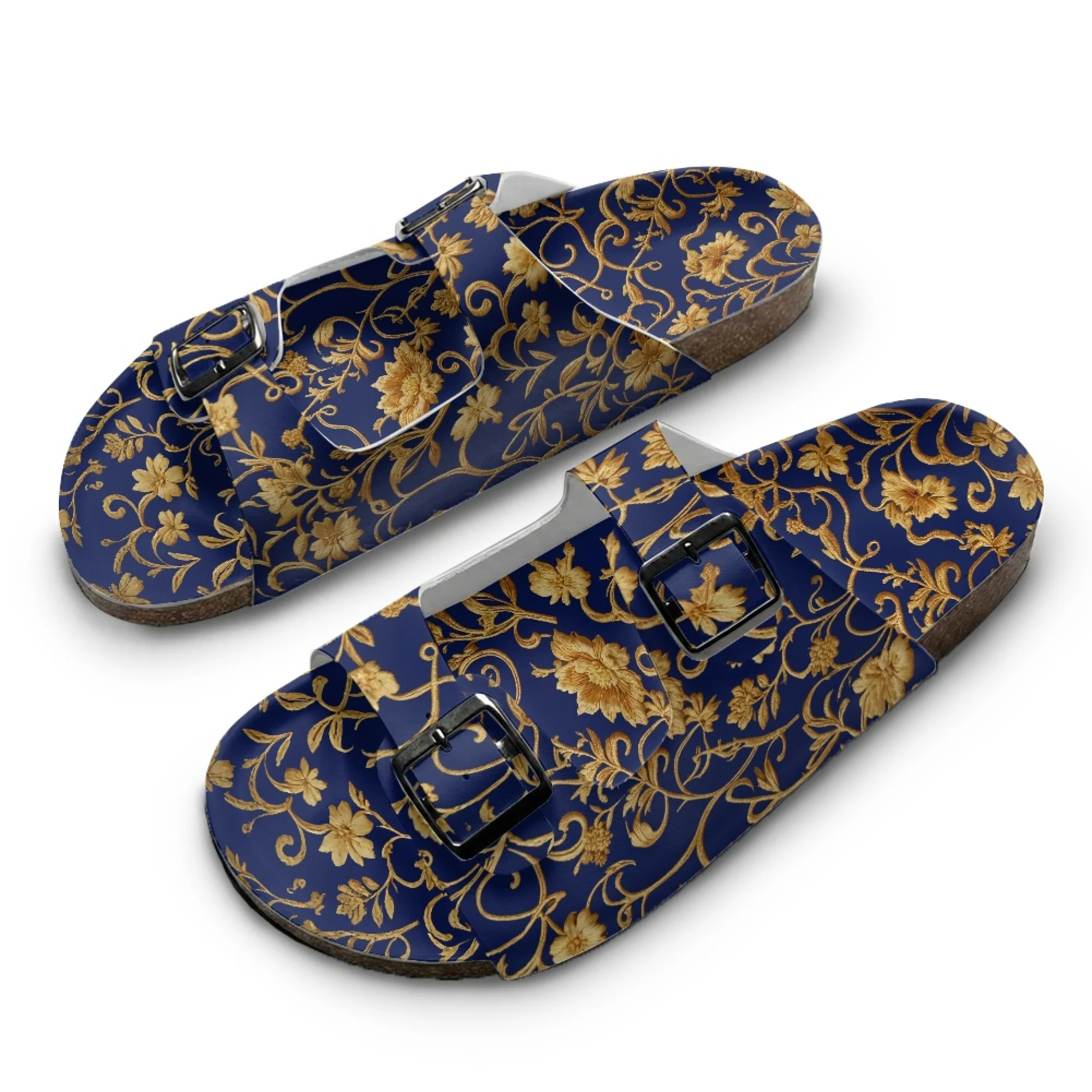 

Floral and Plant Print Home Custom Slippers High Quality Unisex Casual Double Buckle Double Strap Wooden-soled Slippers
