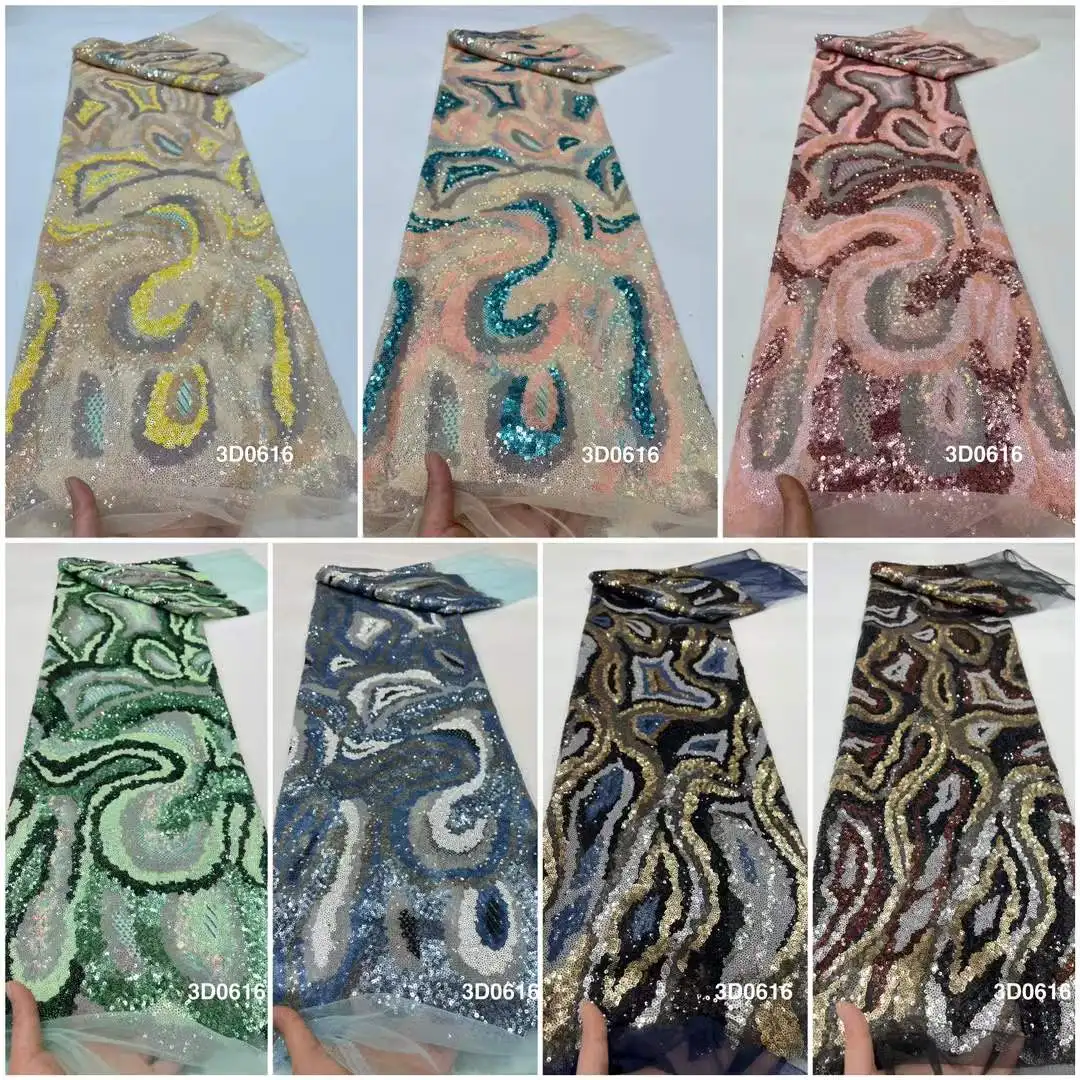 Tessuto africano di lusso pizzo 5 metri pizzo di alta qualità 2025 paillettes nere tessuti di pizzo nigeriano francese per abito da sposa cucito