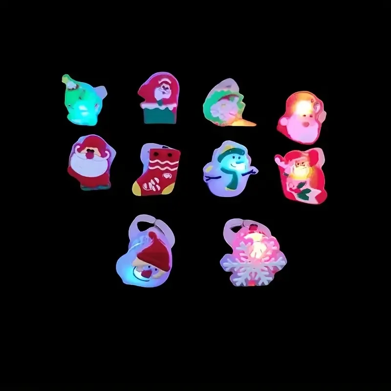 크리스마스 LED 라이트업 반지, 랜덤 패턴 산타 눈사람 크리스마스 테마 반짝이는 손가락 장난감, 축제 파티 선물 및 어린이 선물